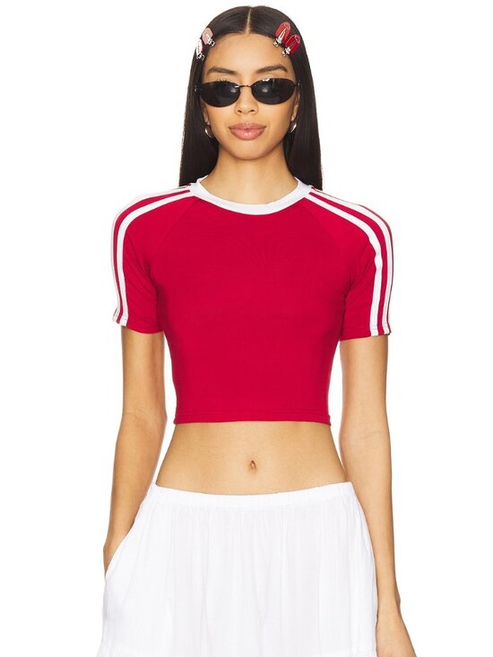 superdown Tops - superdown Elisabeth Tee in Red white stripe crop top sporty